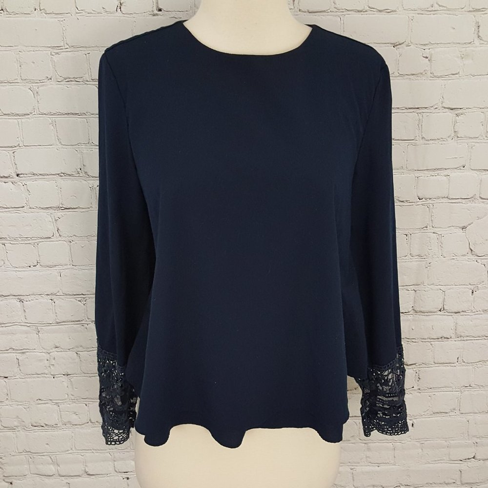 Zara Trafulac Top Blue Lace Blouse Pleat back M